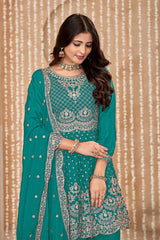 Chinon Embroidered Turquoise Trendy Salwar Kameez