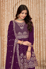 Embroidered Wine Chinon Designer Salwar Kameez