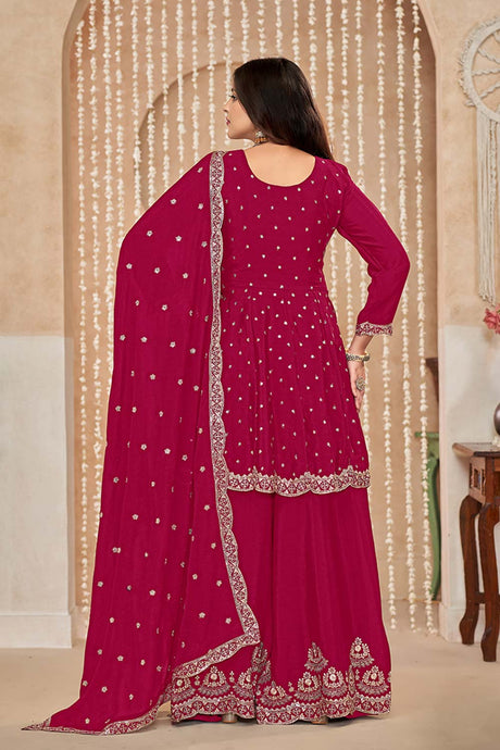 Embroidered Chinon Rani Pink Trendy Salwar Kameez