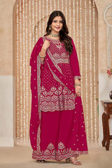 Embroidered Chinon Rani Pink Trendy Salwar Kameez