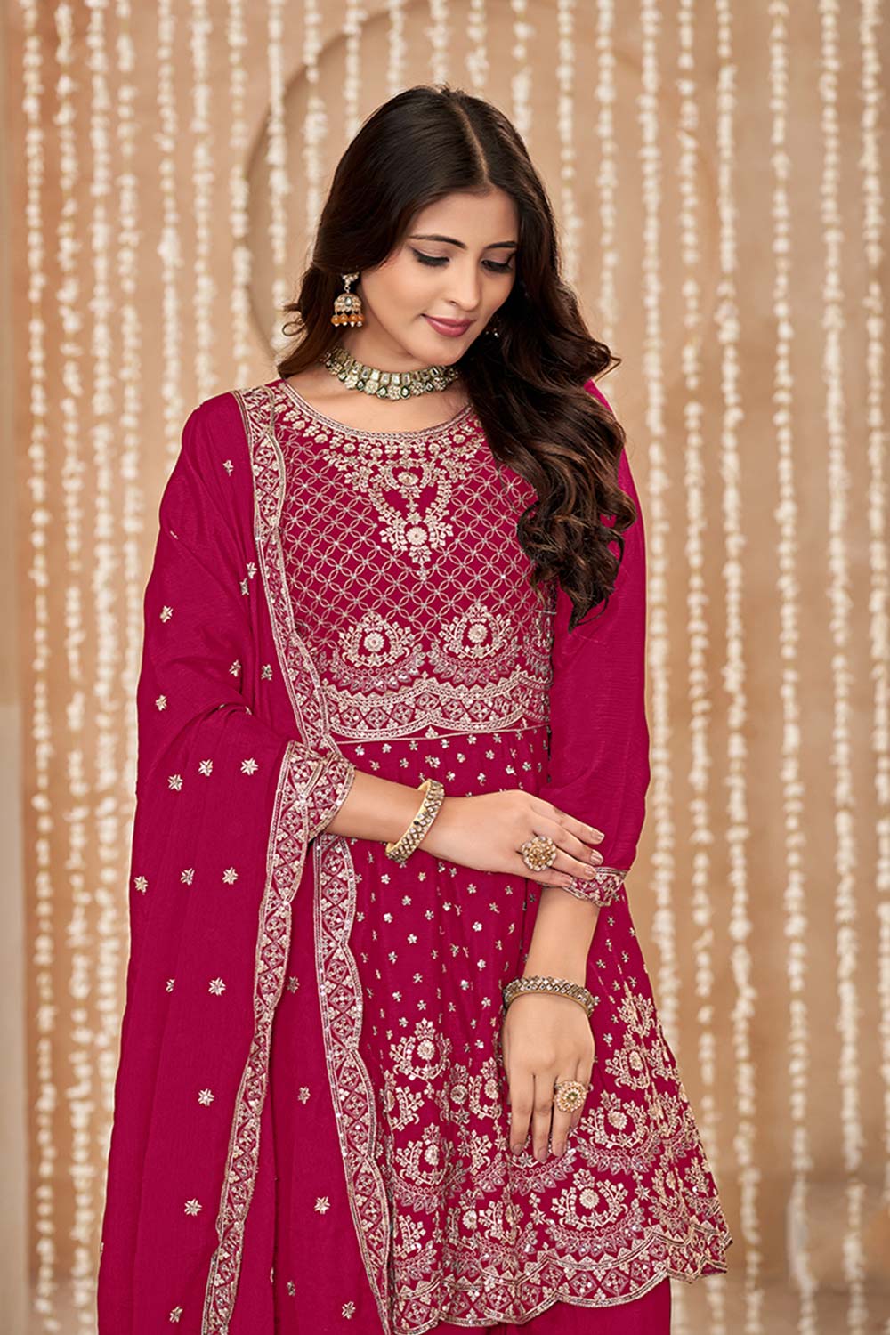 Embroidered Chinon Rani Pink Trendy Salwar Kameez