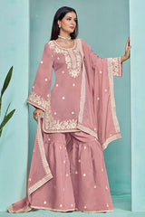 Chanderi Silk Onion Pink Embroidered Sequence Work Trendy Salwar Kameez