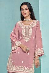 Chanderi Silk Onion Pink Embroidered Sequence Work Trendy Salwar Kameez