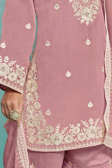 Chanderi Silk Onion Pink Embroidered Sequence Work Trendy Salwar Kameez