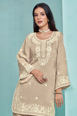 Salwar Kameez Embroidered Sequence Work Chanderi Silk In Beige