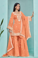 Embroidered Sequence Work Orange Chanderi Silk Palazzo Salwar Kameez