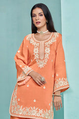 Embroidered Sequence Work Orange Chanderi Silk Palazzo Salwar Kameez