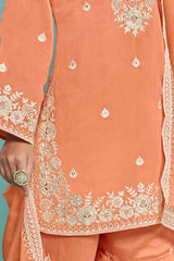 Embroidered Sequence Work Orange Chanderi Silk Palazzo Salwar Kameez