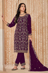 Wine Embroidered Faux Georgette Festival Trendy Salwar Kameez