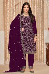 Wine Embroidered Faux Georgette Festival Trendy Salwar Kameez