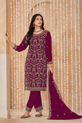 Dark Pink Embroidered Faux Georgette Festival Trendy Salwar Kameez