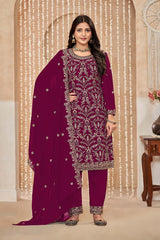 Dark Pink Embroidered Faux Georgette Festival Trendy Salwar Kameez