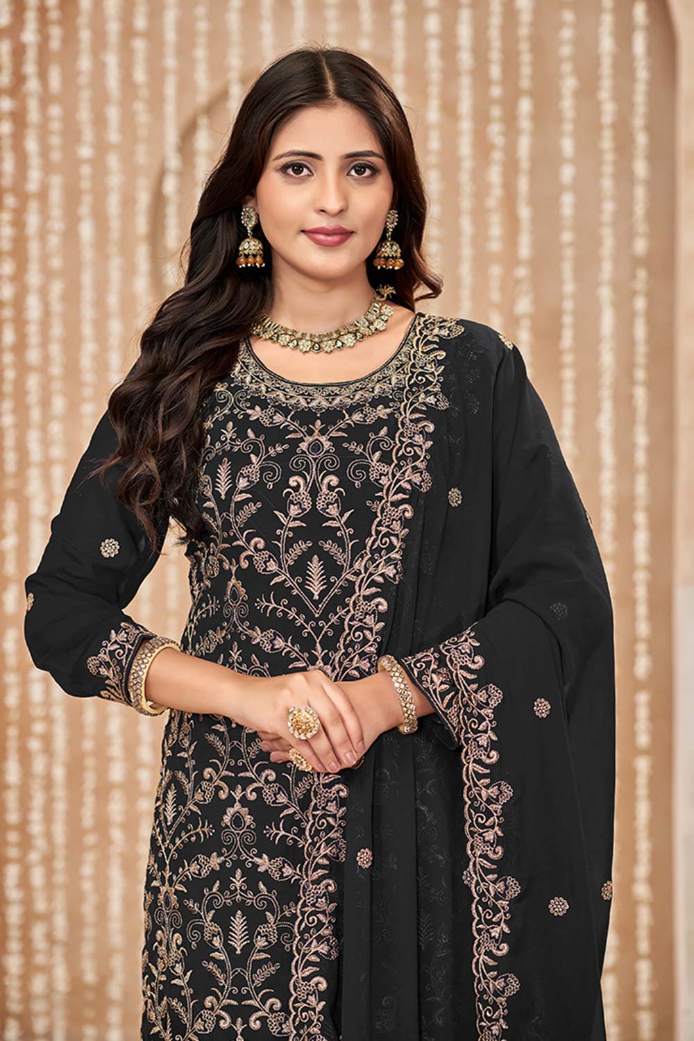 Black Embroidered Faux Georgette Festival Trendy Salwar Kameez