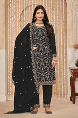 Black Embroidered Faux Georgette Festival Trendy Salwar Kameez