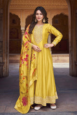 Vichitra Silk Yellow Embroidered Salwar Kameez