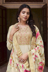 Vichitra Silk Embroidered Cream Trendy Salwar Suit