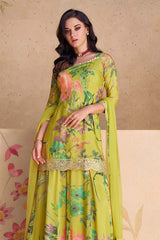 Lime Green Chinon Embroidered Sequence Work Readymade Salwar Kameez