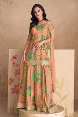 Peach Chinon Embroidered Sequence Work Palazzo Salwar Kameez