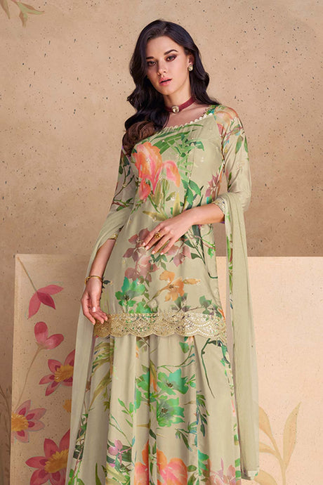 Light Green Chinon Embroidered Sequence Work Classic Salwar Kameez