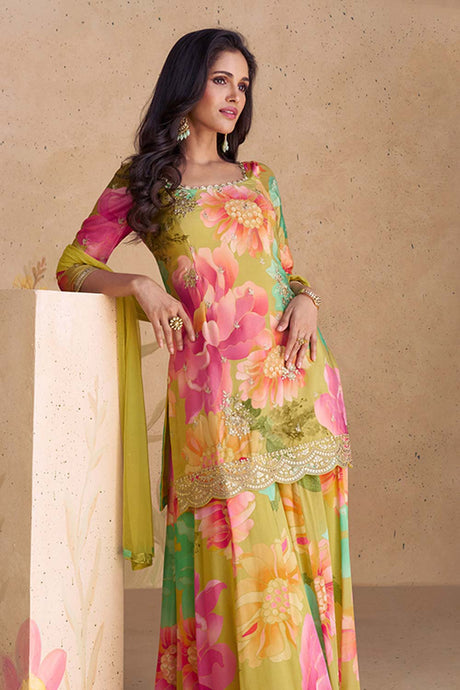 Chinon Lime Green Embroidered Palazzo Salwar Kameez