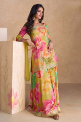 Chinon Lime Green Embroidered Palazzo Salwar Kameez