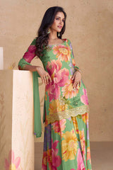 Green Embroidered Chinon Readymade Salwar Kameez