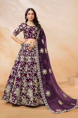 Violet Embroidered Art Silk Lehenga Set