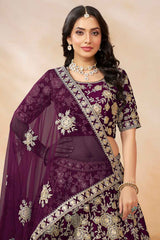 Violet Embroidered Art Silk Lehenga Set