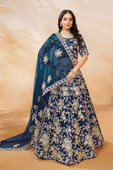 Blue Embroidered Art Silk Lehenga Set