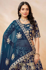 Blue Embroidered Art Silk Lehenga Set