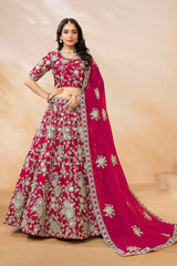 Pink Embroidered Art Silk Lehenga Set