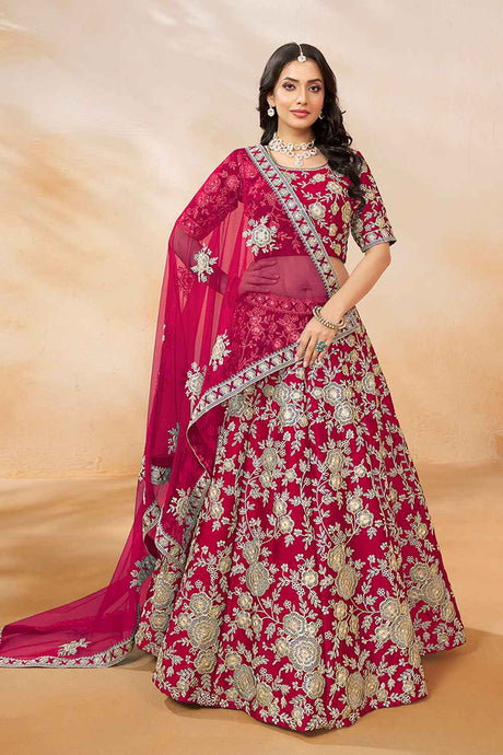 Pink Embroidered Art Silk Lehenga Set