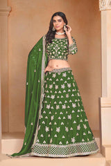 Green Embroidered Art Silk Lehenga Set