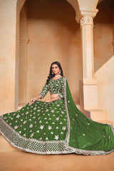 Green Embroidered Art Silk Lehenga Set