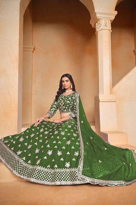 Green Embroidered Art Silk Lehenga Set