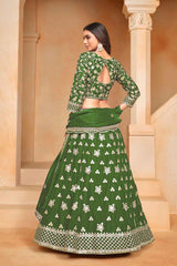 Green Embroidered Art Silk Lehenga Set