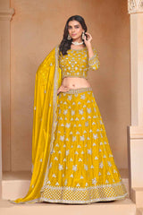 Yellow Embroidered Art Silk Lehenga Set