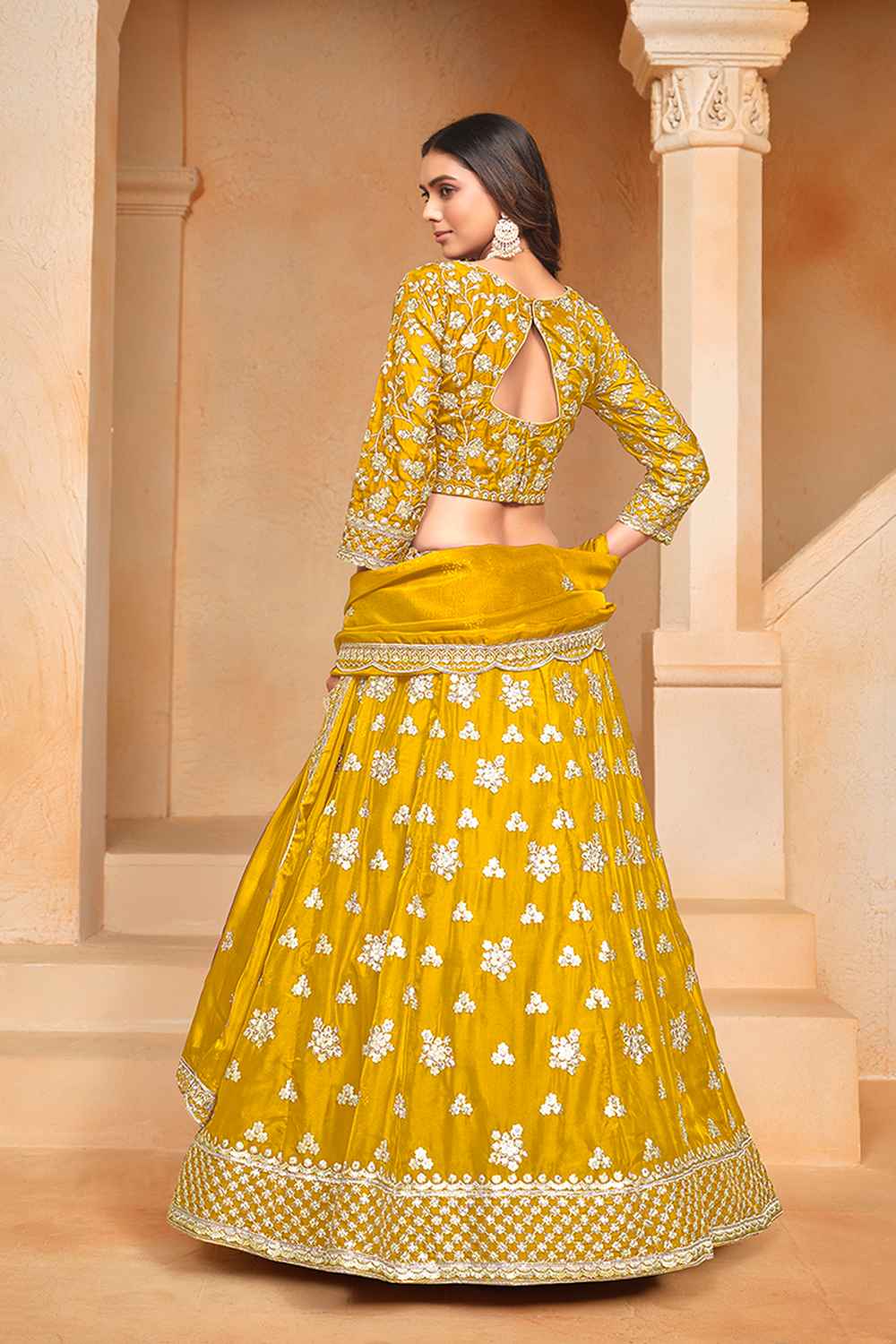 Yellow Embroidered Art Silk Lehenga Set