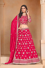 Pink Embroidered Art Silk Lehenga Set