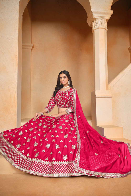 Pink Embroidered Art Silk Lehenga Set