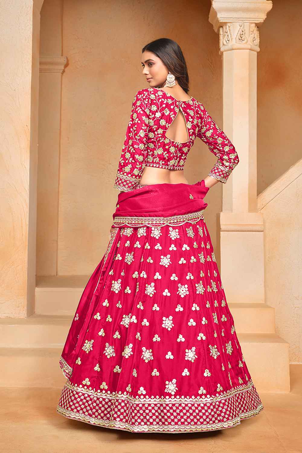 Pink Embroidered Art Silk Lehenga Set