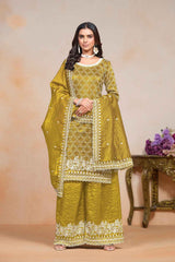 Yellow Embroidered Art Silk Salwar Kameez