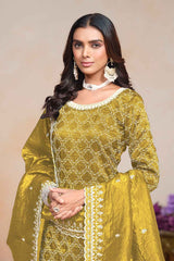 Yellow Embroidered Art Silk Salwar Kameez