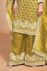 Yellow Embroidered Art Silk Salwar Kameez