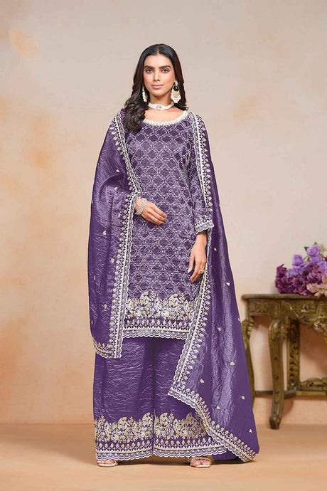 Violet Embroidered Art Silk Salwar Kameez