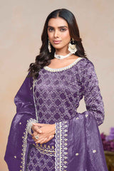 Violet Embroidered Art Silk Salwar Kameez