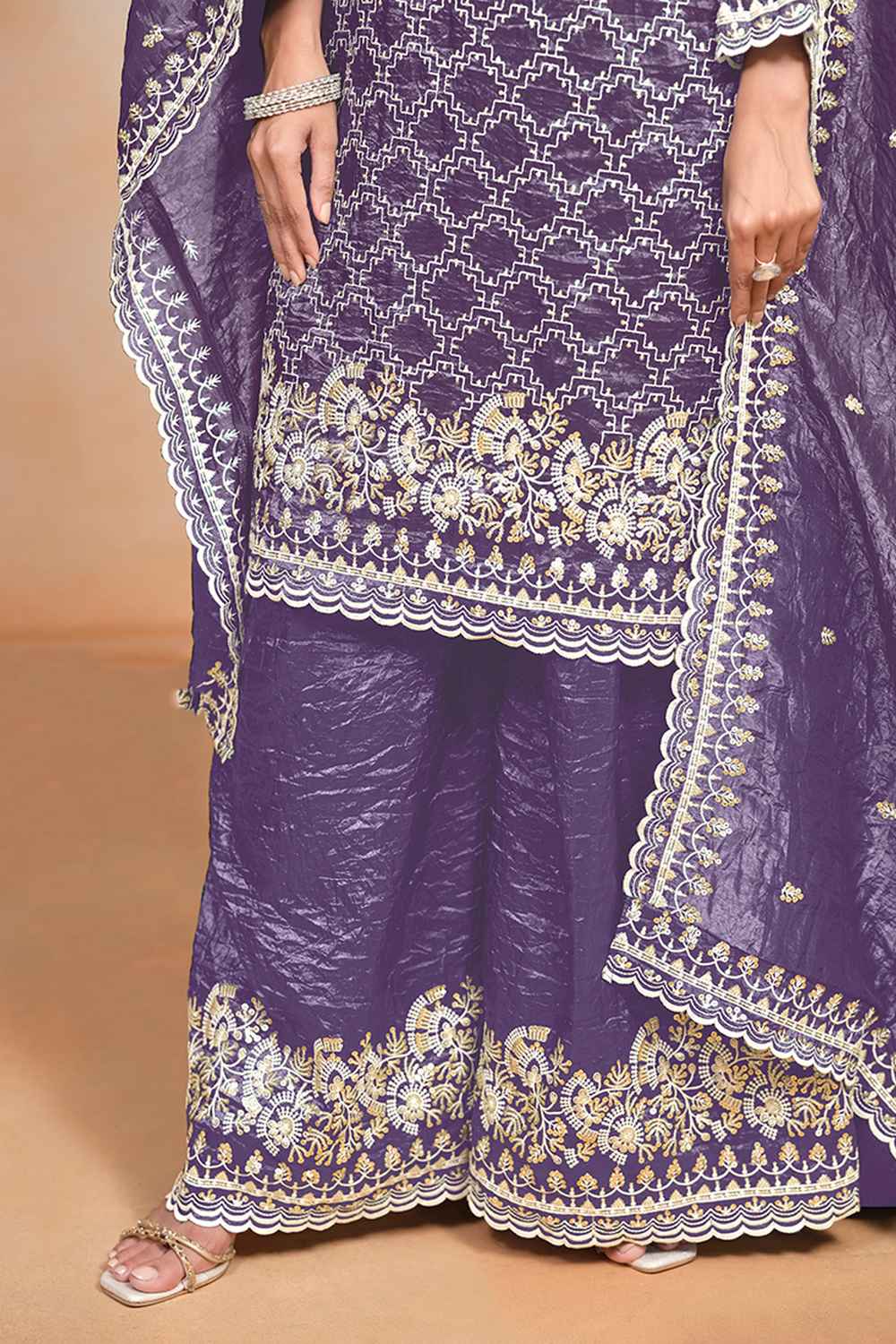 Violet Embroidered Art Silk Salwar Kameez