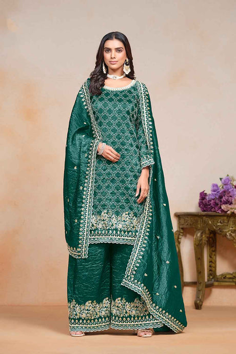 Green Embroidered Art Silk Salwar Kameez