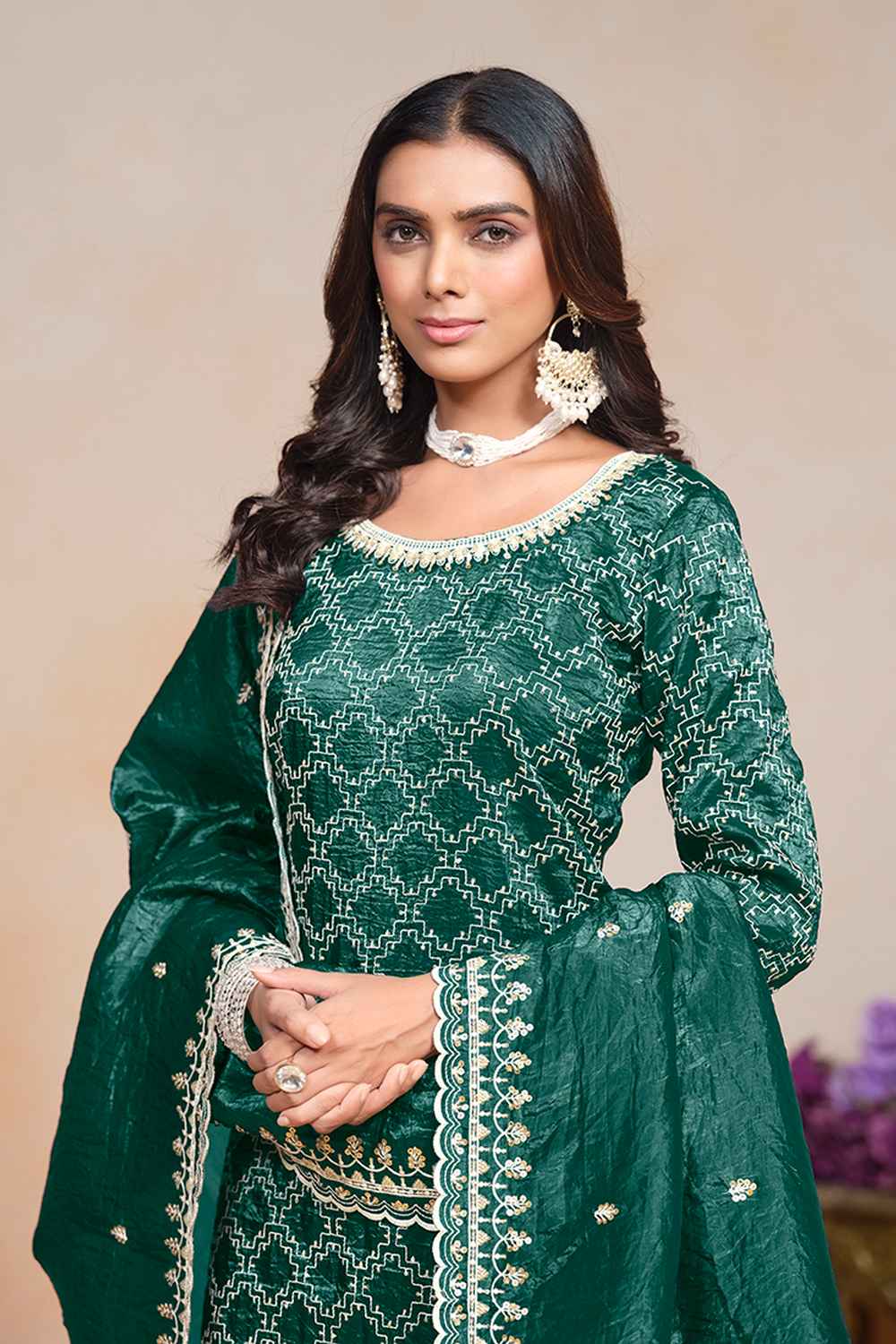 Green Embroidered Art Silk Salwar Kameez