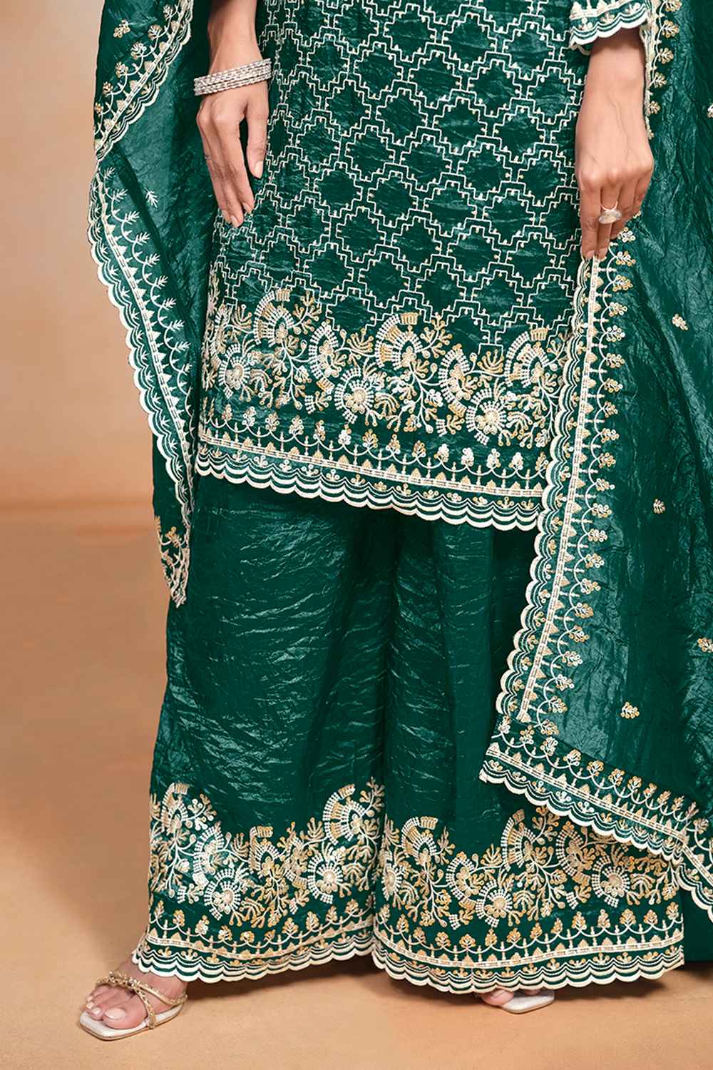 Green Embroidered Art Silk Salwar Kameez